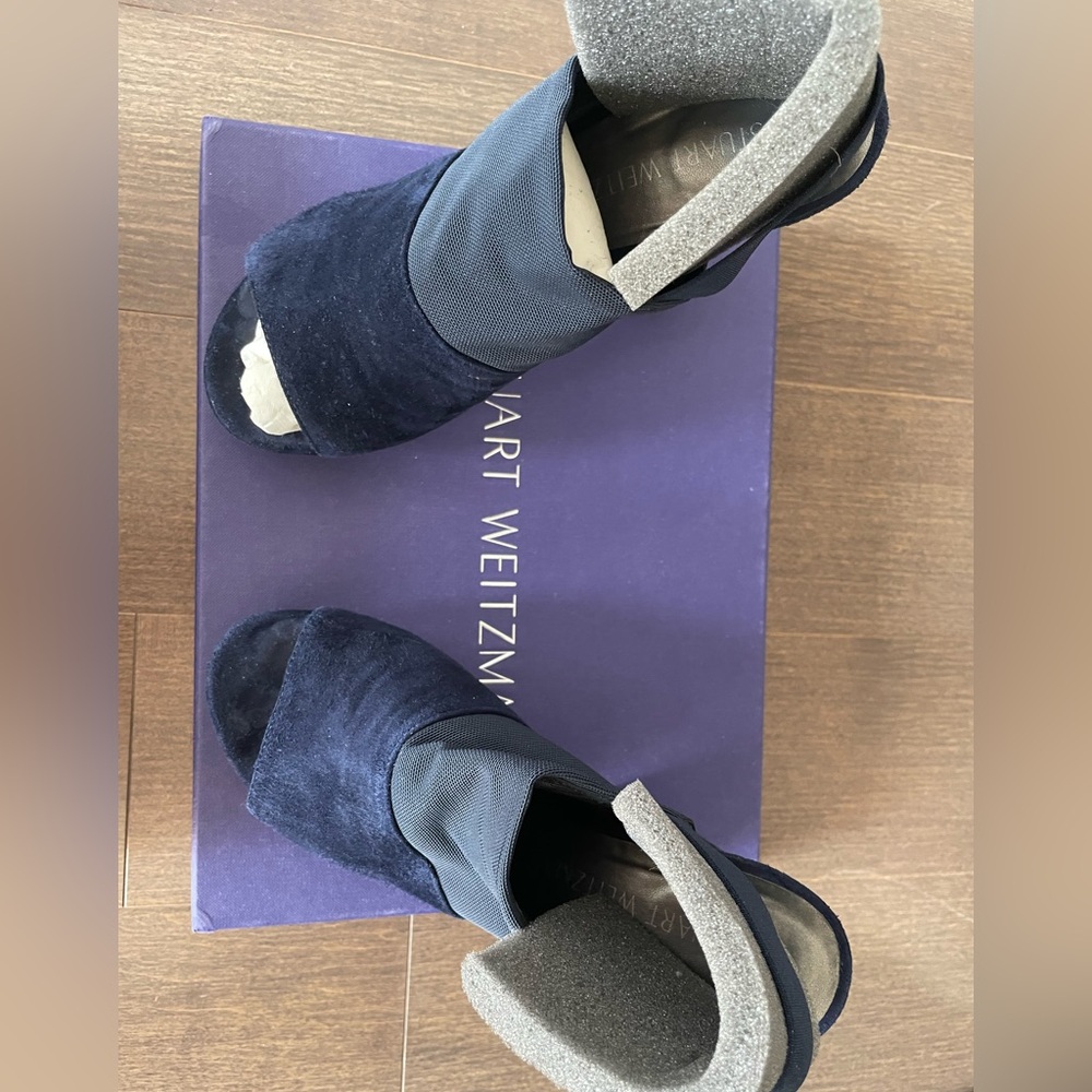 Stuart Weitzman Navy Blue Sandals with Modern Silhouette